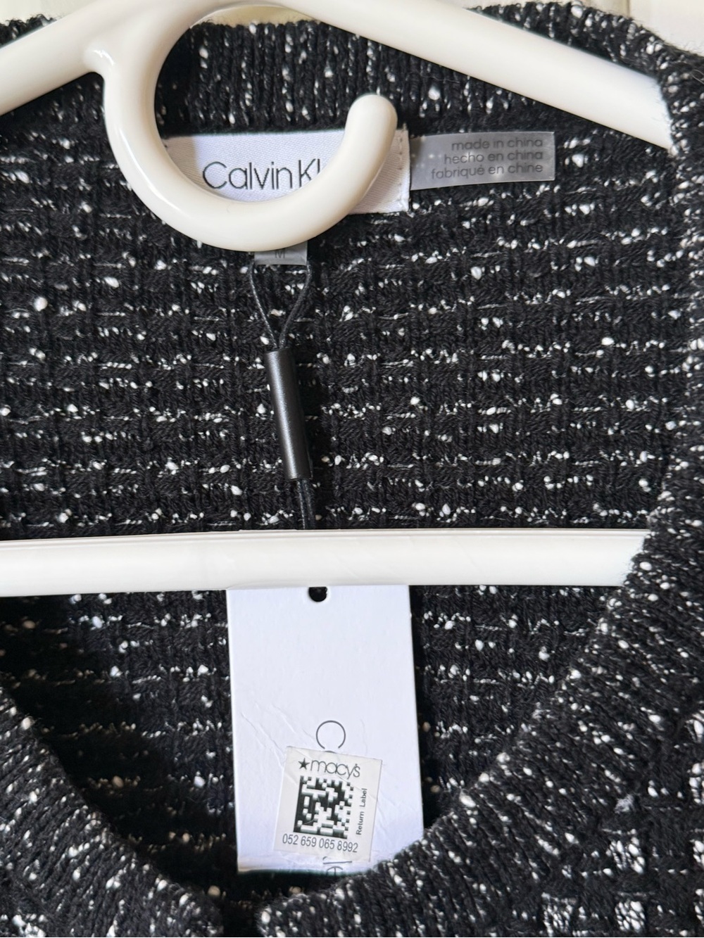 NWT Calvin Klein Black White Tweed Fringe Cardigan Jacket M - Picture 3 of 5
